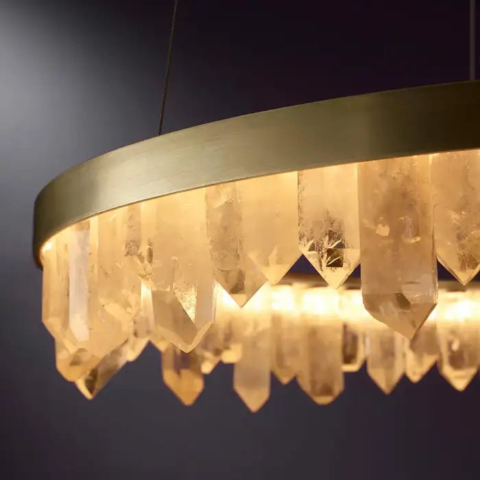 Modern Style Rings Brass & Natural Quartz Crystal Chandelier in Brass/Black Finish - 1 Tier / D23.6" * H4"BrassWarm LightBlushlighting