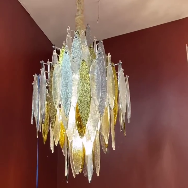 Modern Tiered Glass Maple Leaf Branch Chandelier for Living Room Dining Room and Bedroom-Blushlighting