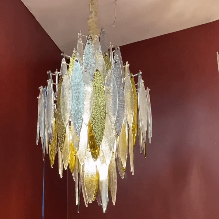 Modern Tiered Glass Maple Leaf Branch Chandelier for Living Room Dining Room and Bedroom - D21.65"*H39.4"Warm LightBlushlighting