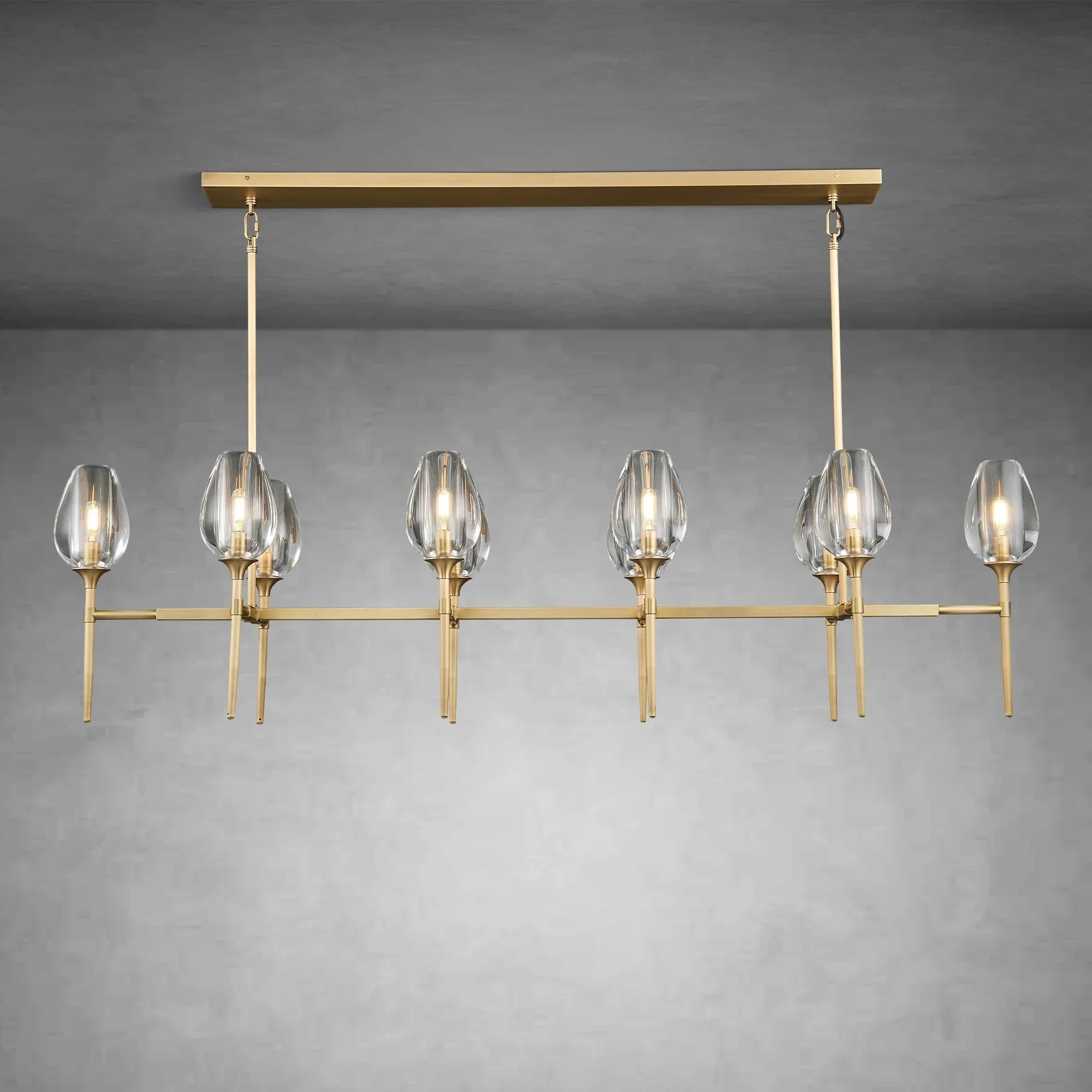 Modern Tulip Linear Chandelier for Dining Room and Bedroom - Brass10 HeadBlushlighting