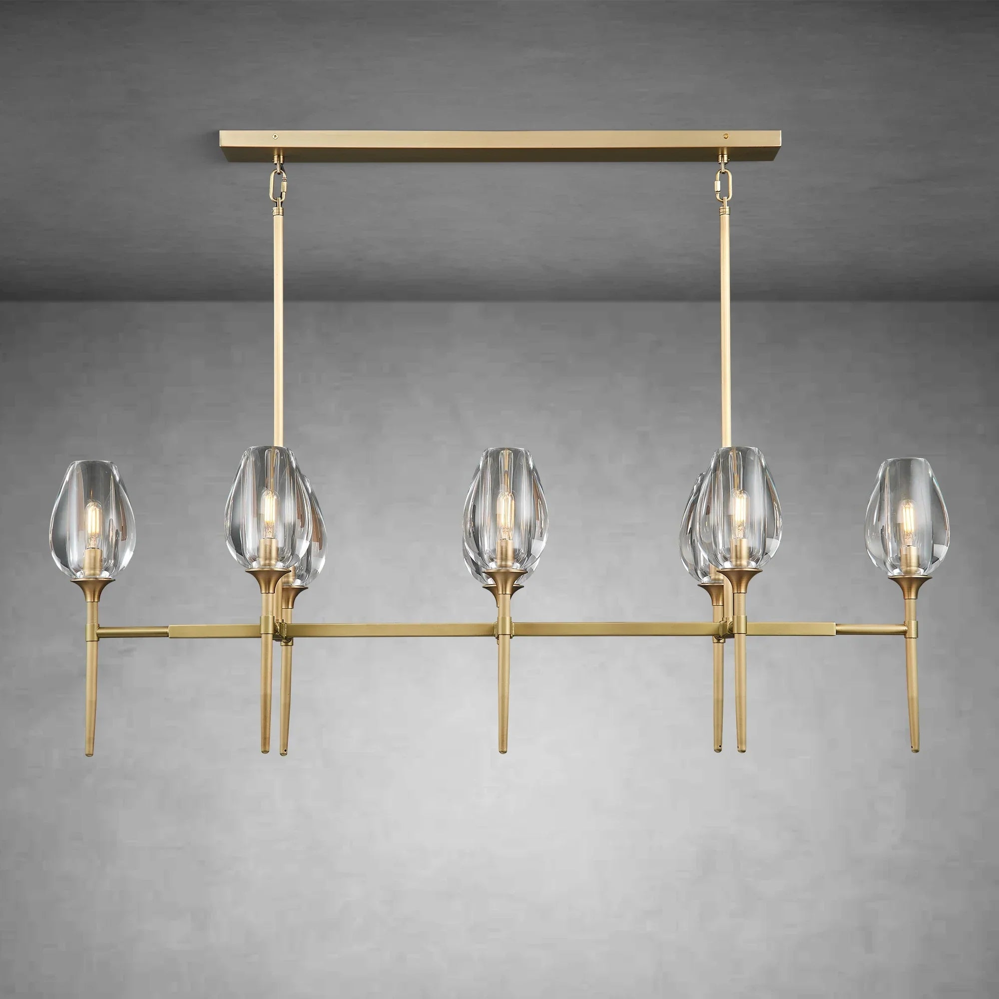 Modern Tulip Linear Chandelier for Dining Room and Bedroom - Brass8 HeadBlushlighting