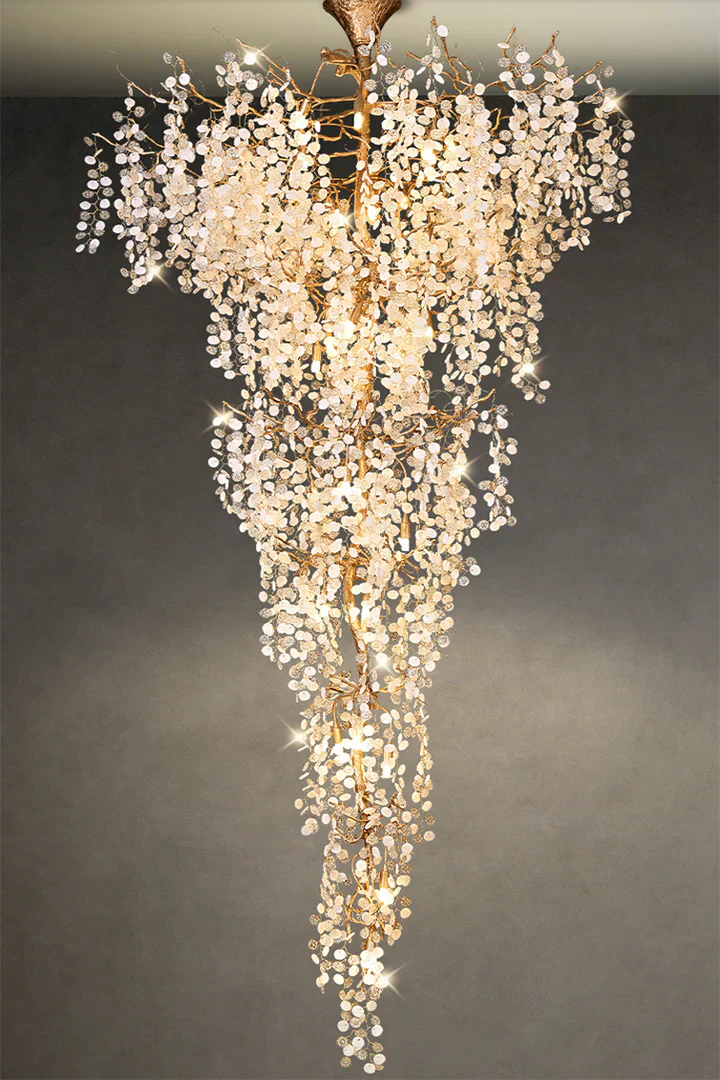 Modern Unique Artistic Flower Brass Branch Semi-flush Mount Chandelier for Living Room/ Hallway/ Entryway/ Staircase-Chandeliers-Blushlighting