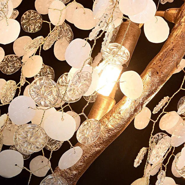 Modern Unique Artistic Flower Brass Branch Semi - flush Mount Chandelier for Living Room/ Hallway/ Entryway/ Staircase - D 35.43" * H 78.74"Warm LightBlushlighting
