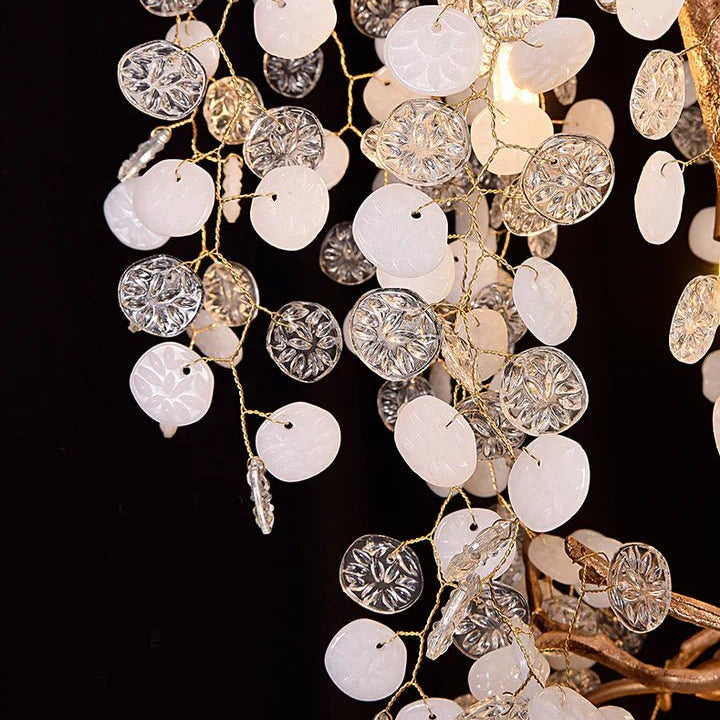 Modern Unique Artistic Flower Brass Branch Semi - flush Mount Chandelier for Living Room/ Hallway/ Entryway/ Staircase - D 35.43" * H 78.74"Warm LightBlushlighting