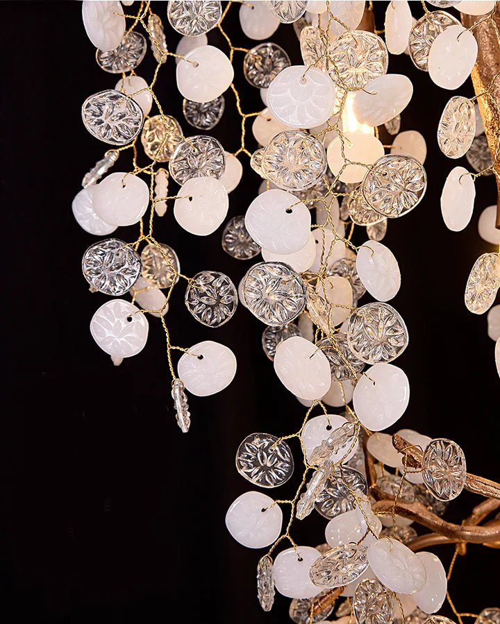 Modern Unique Artistic Flower Brass Branch Semi - flush Mount Chandelier for Living Room/ Hallway/ Entryway/ Staircase - D 35.43" * H 78.74"Warm LightBlushlighting