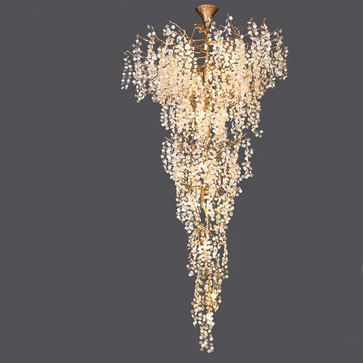 Modern Unique Artistic Flower Brass Branch Semi - flush Mount Chandelier for Living Room/ Hallway/ Entryway/ Staircase - D 35.43" * H 78.74"Warm LightBlushlighting