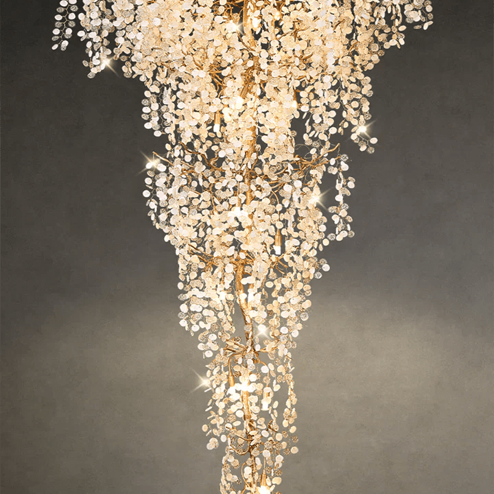 Modern Unique Artistic Flower Brass Branch Semi - flush Mount Chandelier for Living Room/ Hallway/ Entryway/ Staircase - D 35.43" * H 78.74"Warm LightBlushlighting