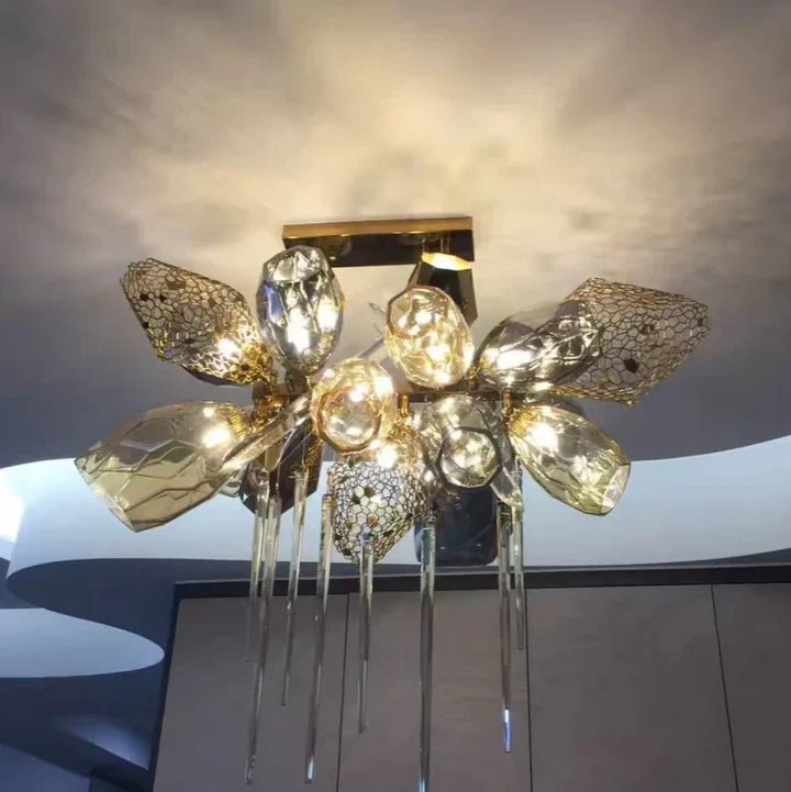 Modern Wine Glass Shape Chandelier Italian Light Luxury Light Fixture for Dining Room/Living Room - Linear/L31.5"*W16.9"*H29.5"GoldWarm LightBlushlighting