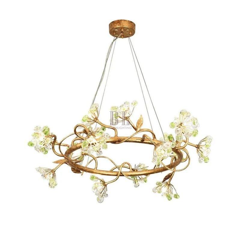 Modes Brass Ring Stone Flower Chandelier - 24"DBlushlighting