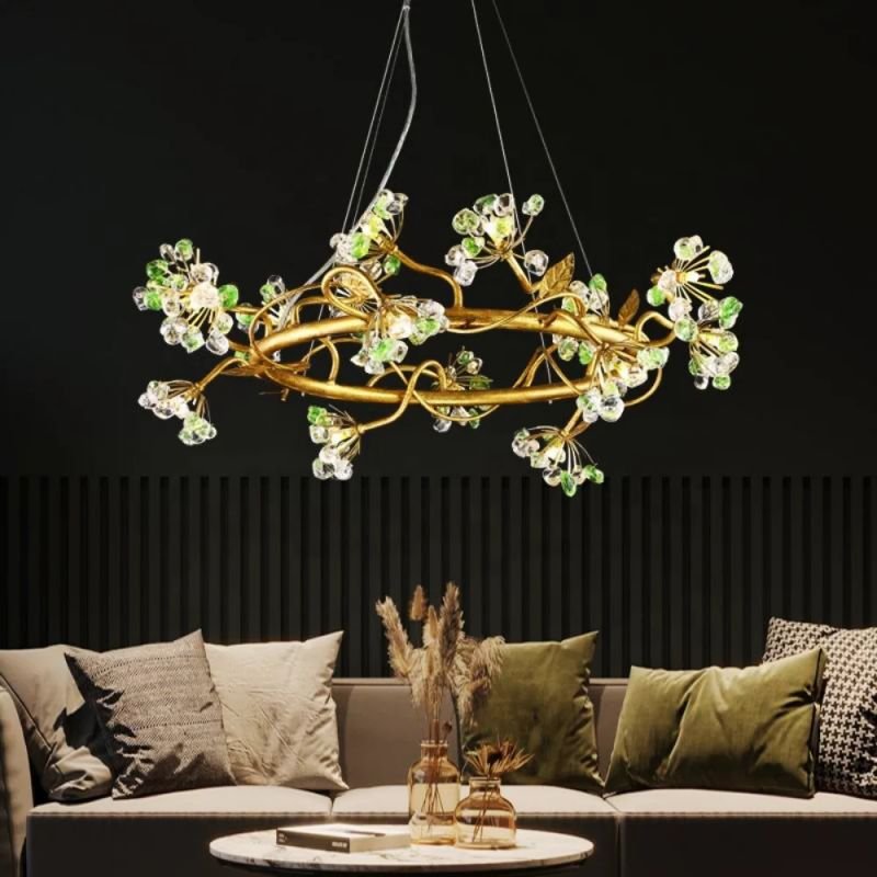 Modes Brass Ring Stone Flower Chandelier - 24"DBlushlighting