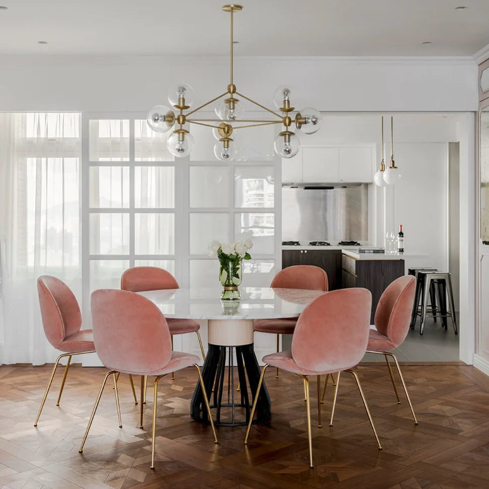 Modo Chandelier 37" - 3 Sided, 10 Globes - Brushed BrassClearBlushlighting