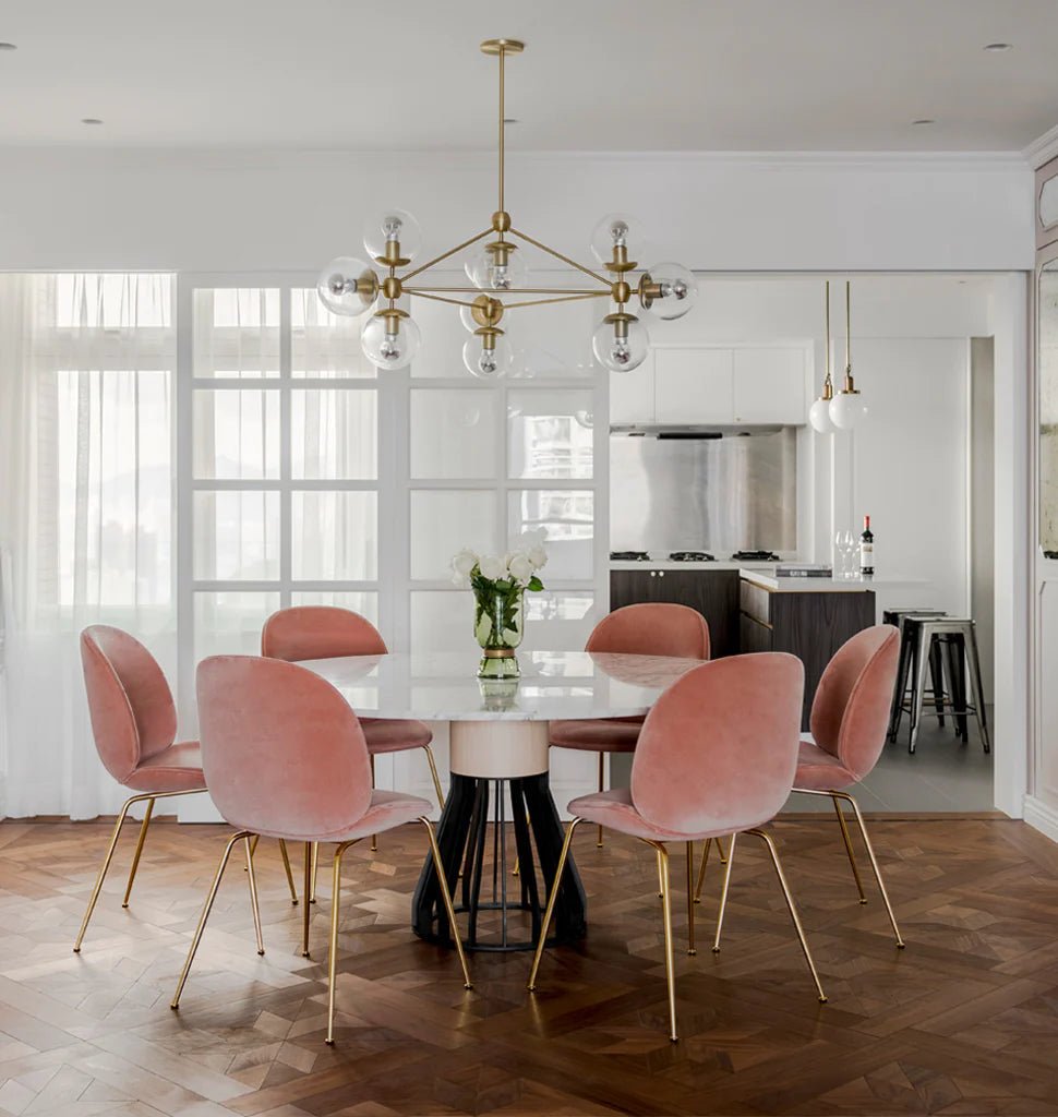 Modo Chandelier 37" - 3 Sided, 10 Globes - Brushed BrassClearBlushlighting