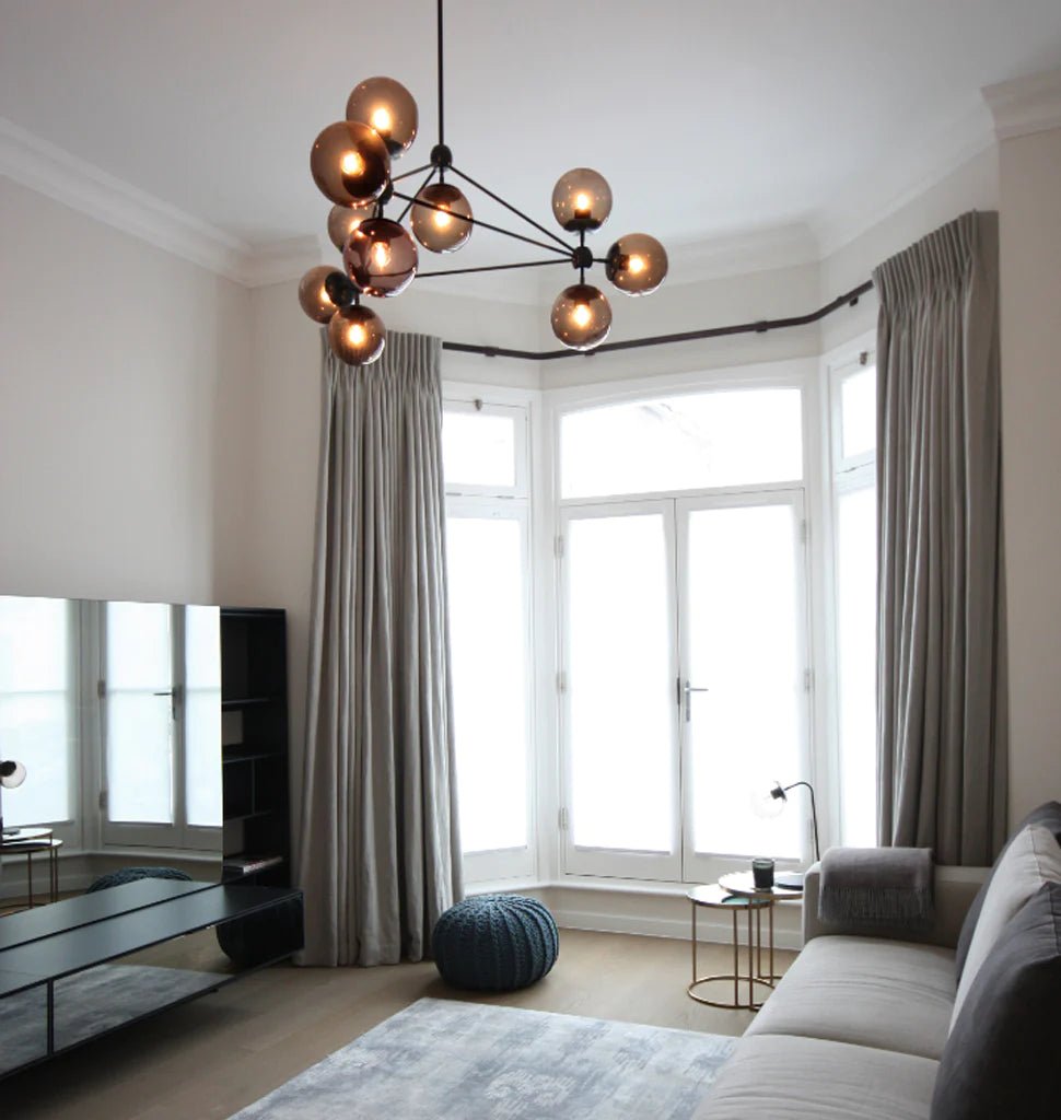 Modo Chandelier 37" - 3 Sided, 10 Globes - Polished NickelCreamBlushlighting