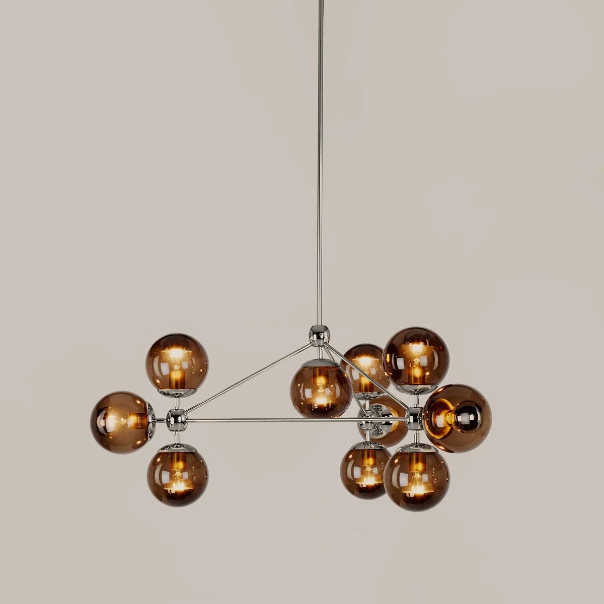 Modo Chandelier 37" - 3 Sided, 10 Globes - Polished NickelSmokeBlushlighting