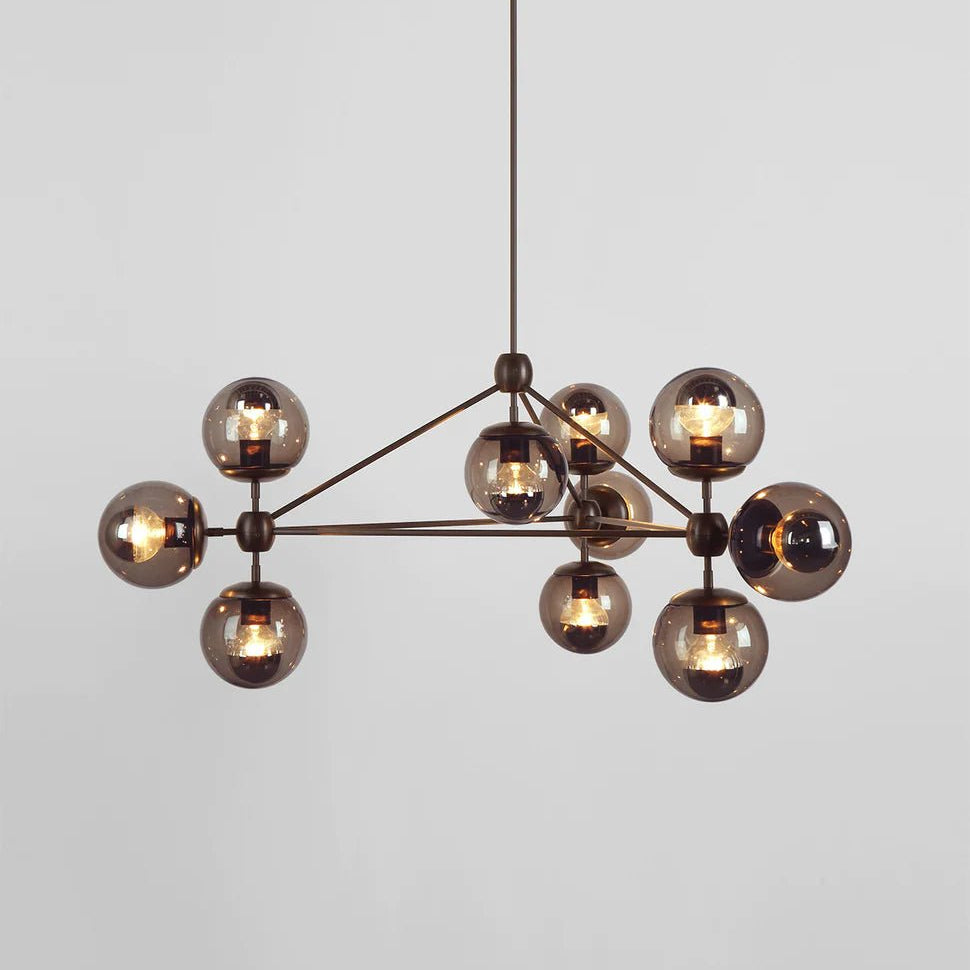 Modo Chandelier 37" - 3 Sided, 10 Globes - BlackSmokeBlushlighting