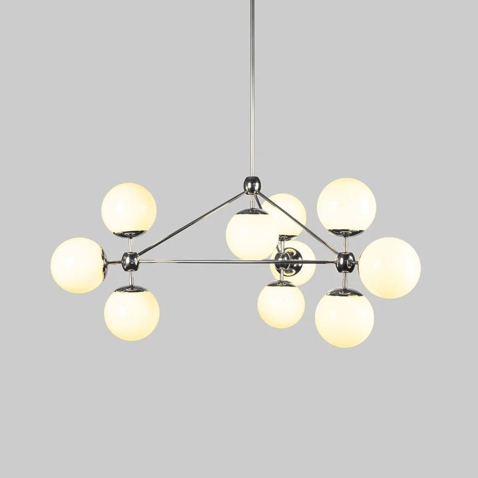 Modo Chandelier 37" - 3 Sided, 10 Globes - Polished NickelCreamBlushlighting