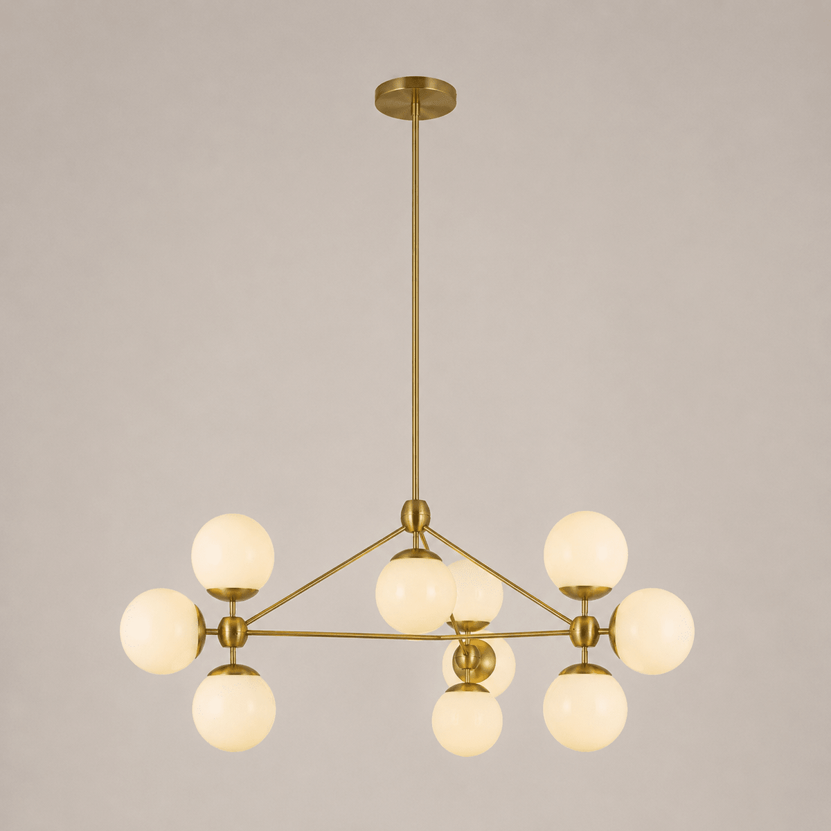 Modo Chandelier 37" - 3 Sided, 10 Globes - Brushed BrassCreamBlushlighting
