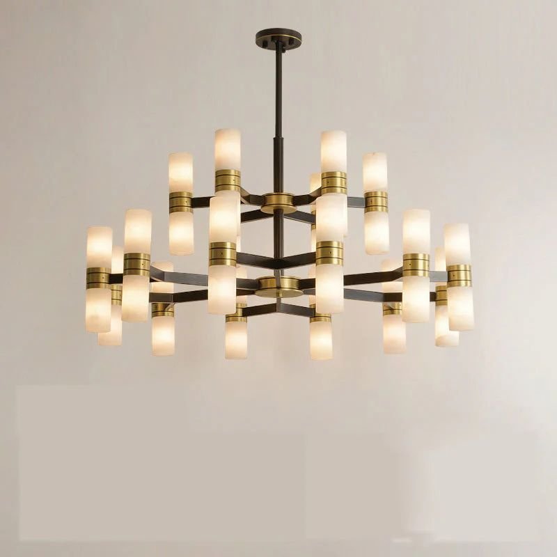 Moral Alabaster Round chandelier - 12+6 - Lights 37"DBlushlighting