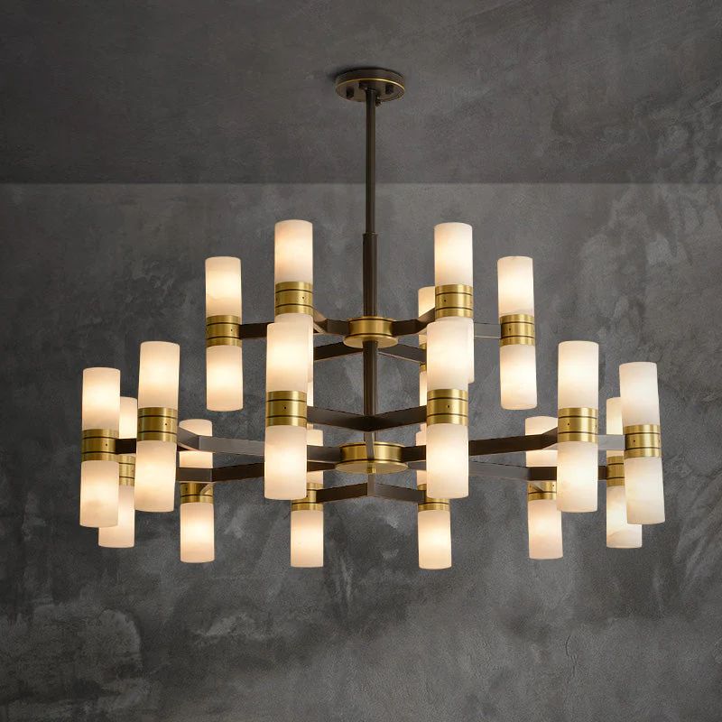 Moral Alabaster Round chandelier - 8 - Lights 25"DBlushlighting
