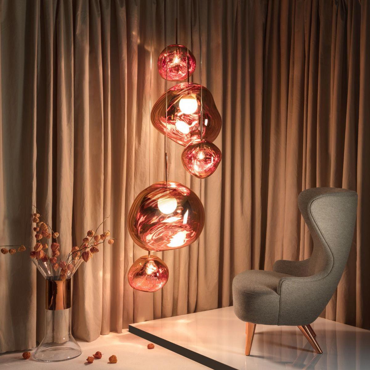 Multi Lava Round Chandelier - 2 Lights ∅ 11.8″ (∅ 11″*1 + ∅ 15.1″*1)RedBlushlighting