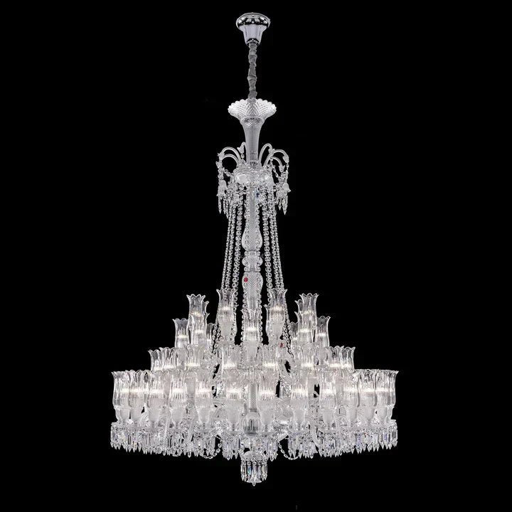 Multi Layer Chrome Crystal Chandelier in French Style with Romantic Branch Flowers for Grand Hallway and Staircase - D47.2"*H63.9"Warm LightBlushlighting