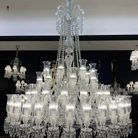 Multi Layer Chrome Crystal Chandelier in French Style with Romantic Branch Flowers for Grand Hallway and Staircase - D47.2"*H63.9"Warm LightBlushlighting