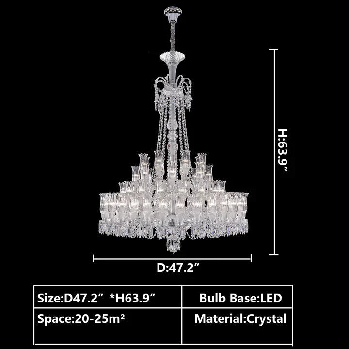Multi Layer Chrome Crystal Chandelier in French Style with Romantic Branch Flowers for Grand Hallway and Staircase - D47.2"*H63.9"Warm LightBlushlighting