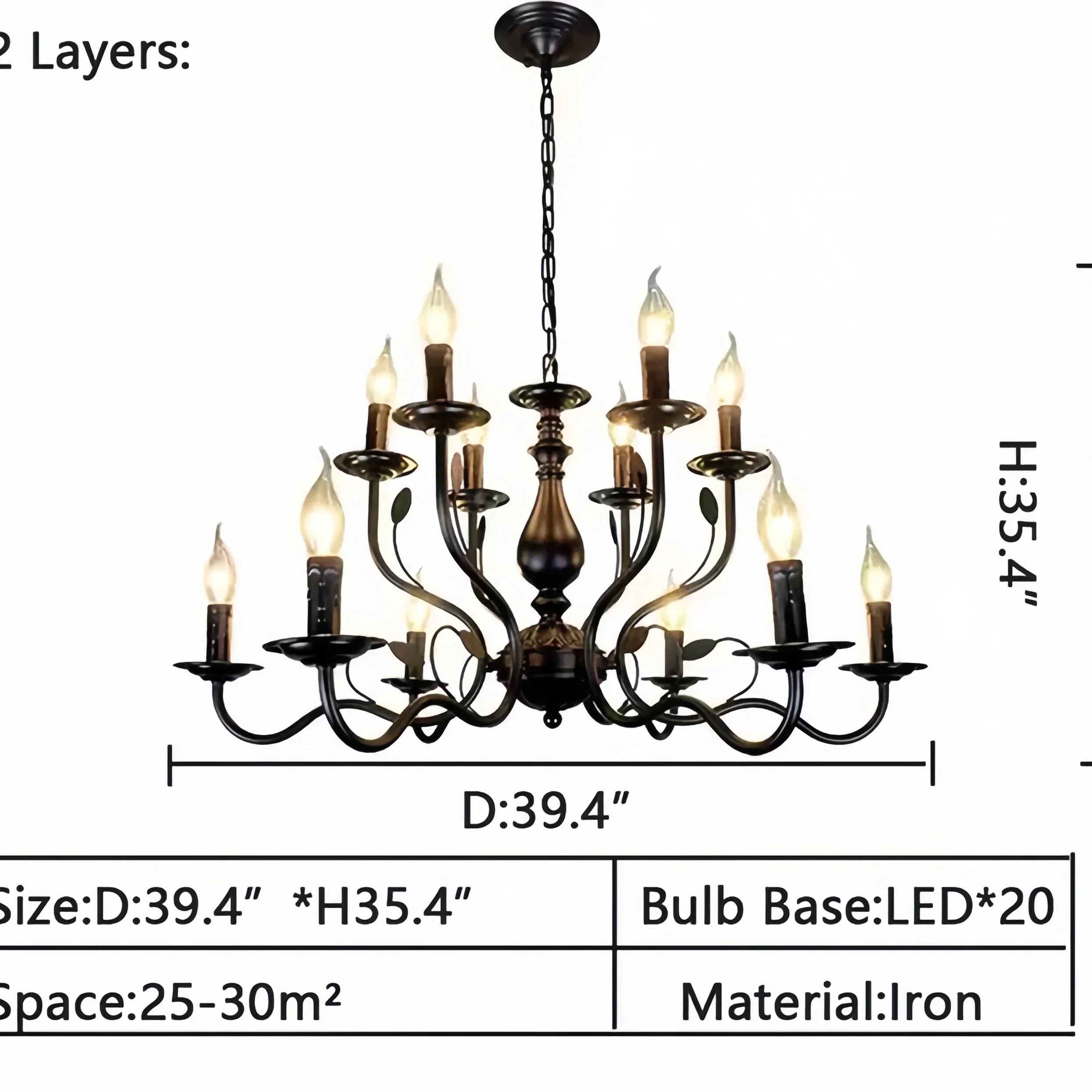 Multi Layer Iron Chandelier with Electronic Candles in Vintage Country Style for Living Room Cafe and Study-
