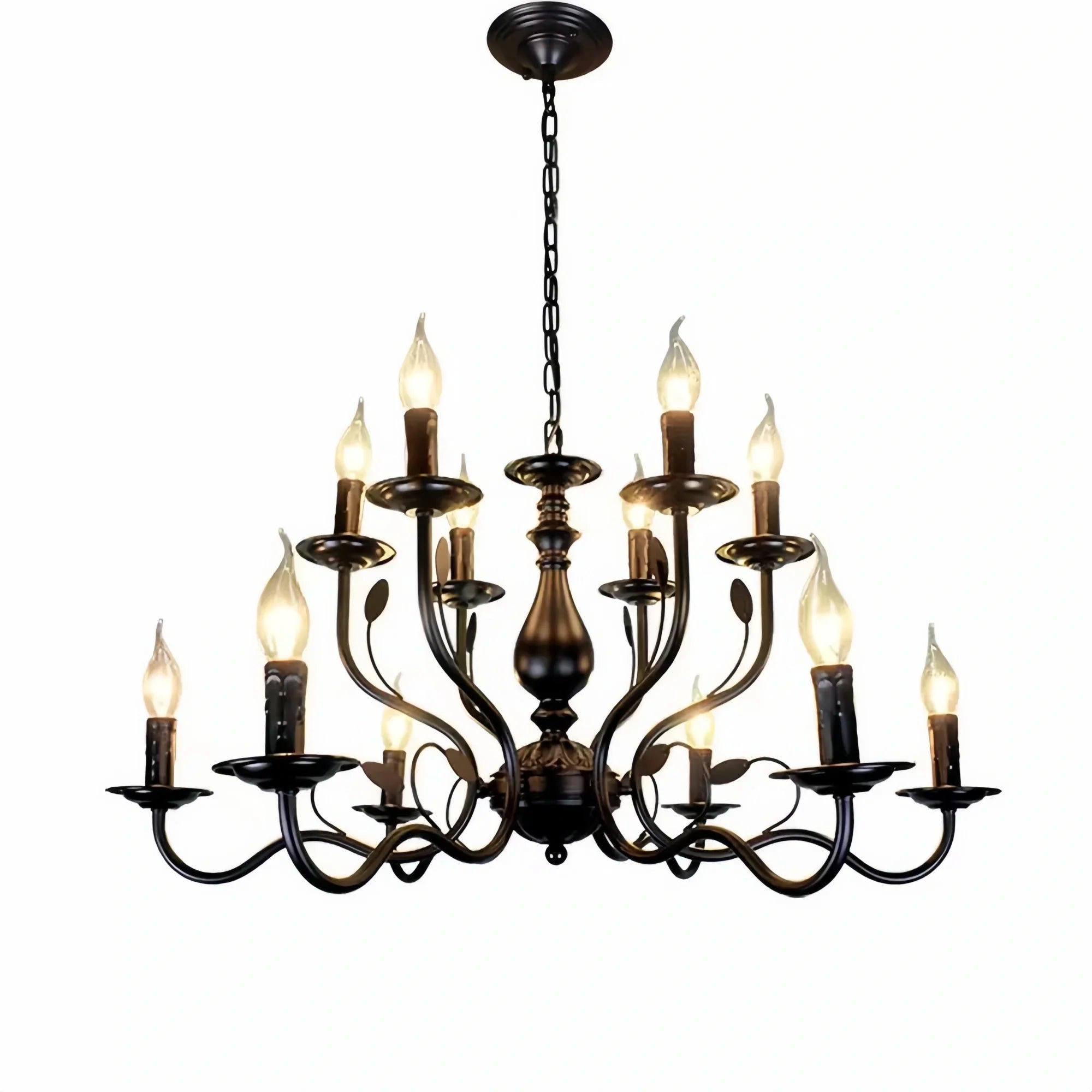 Multi Layer Iron Chandelier with Electronic Candles in Vintage Country Style for Living Room Cafe and Study - 1 Layer: D39.4"Warm LightBlushlighting