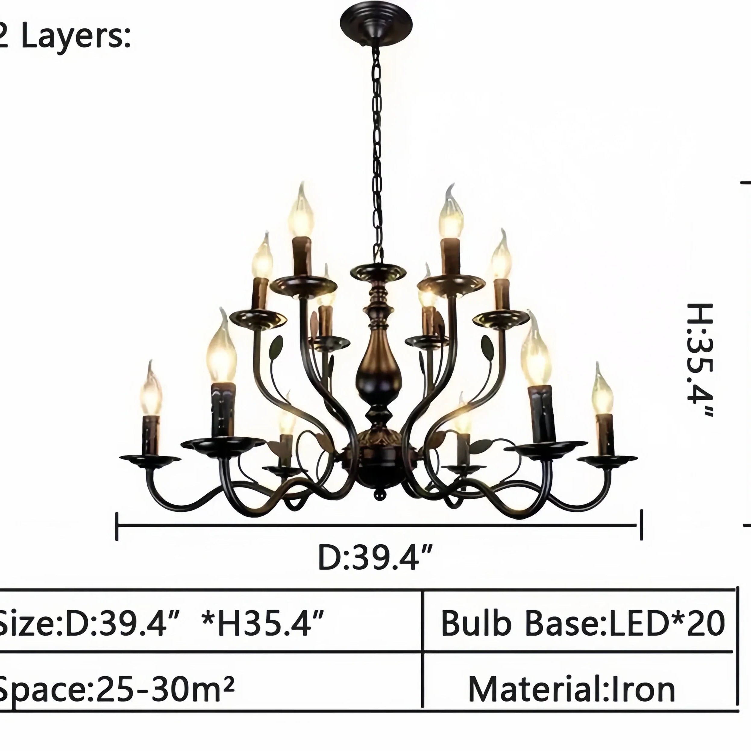 Multi Layer Iron Chandelier with Electronic Candles in Vintage Country Style for Living Room Cafe and Study - 2 Layers: D39.4"Warm LightBlushlighting