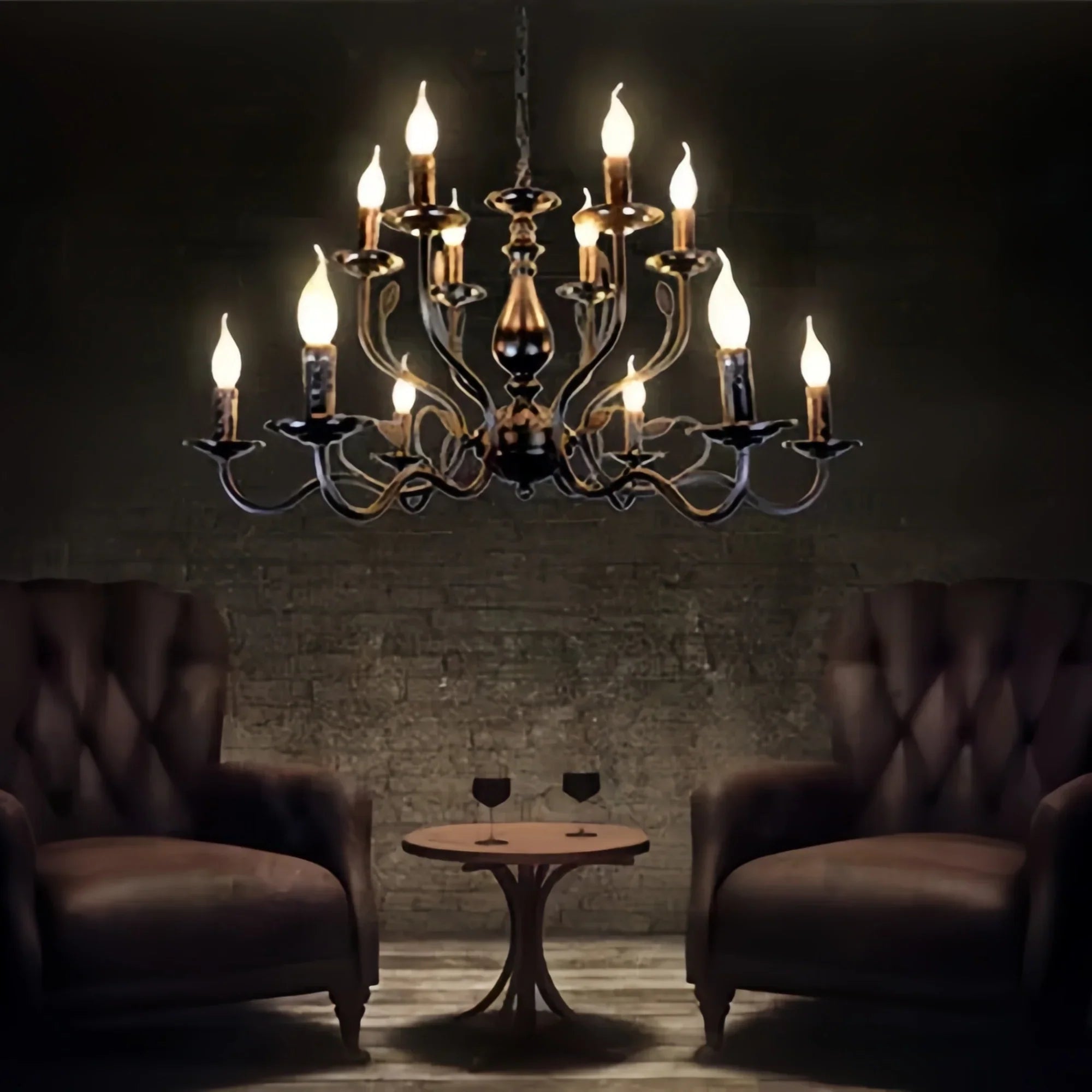 Multi Layer Iron Chandelier with Electronic Candles in Vintage Country Style for Living Room Cafe and Study-