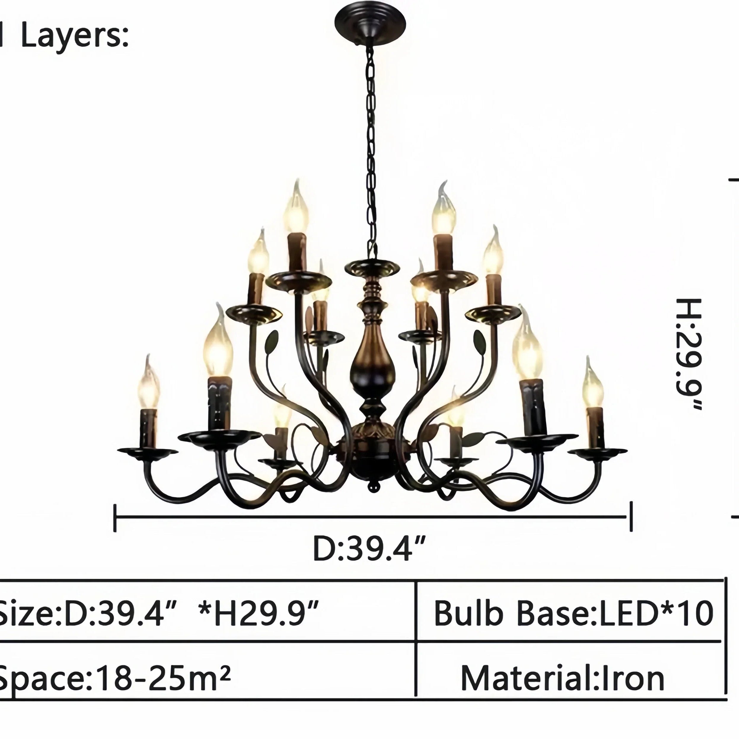Multi Layer Iron Chandelier with Electronic Candles in Vintage Country Style for Living Room Cafe and Study - 1 Layer: D39.4"Warm LightBlushlighting
