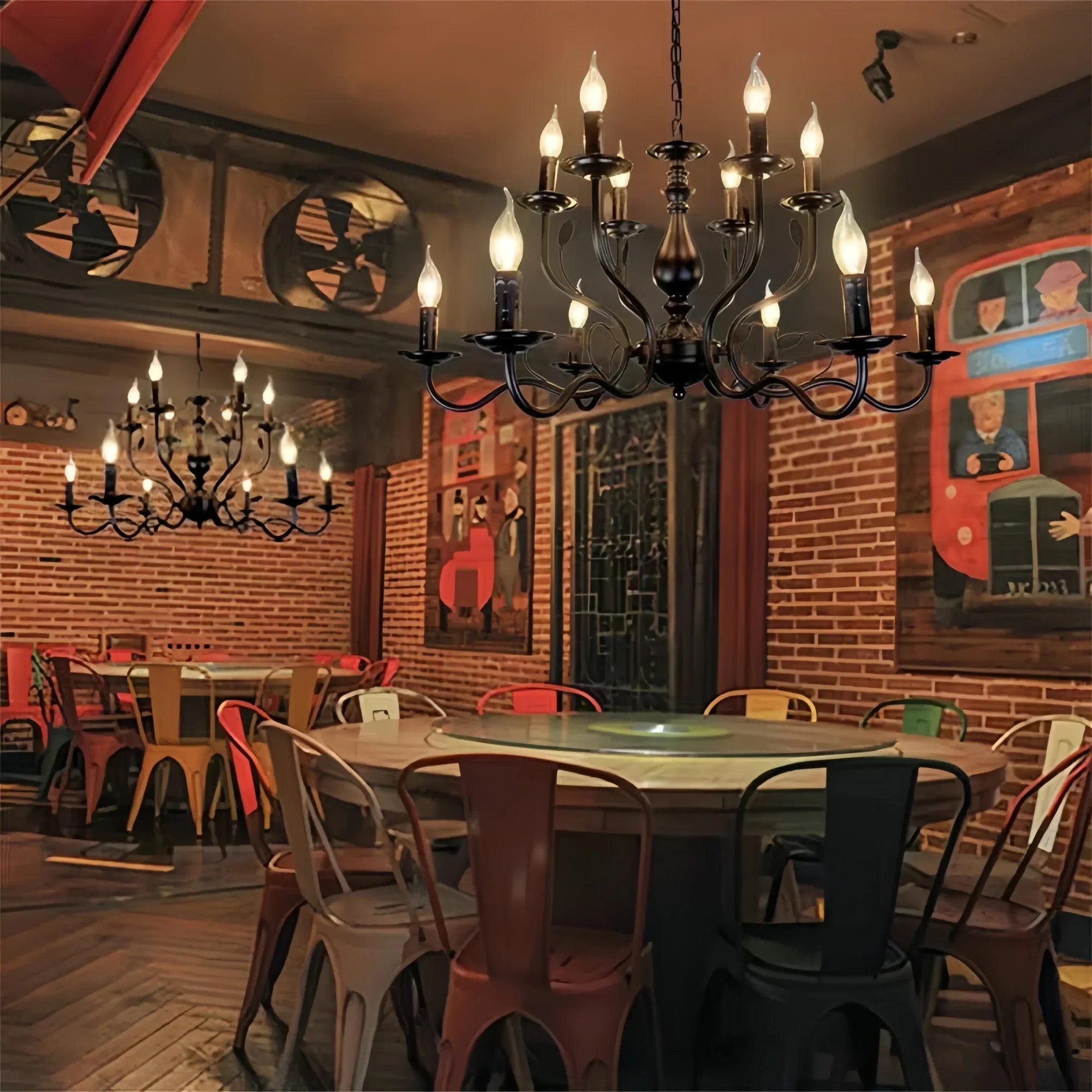 Multi Layer Iron Chandelier with Electronic Candles in Vintage Country Style for Living Room Cafe and Study - 1 Layer: D39.4"Warm LightBlushlighting