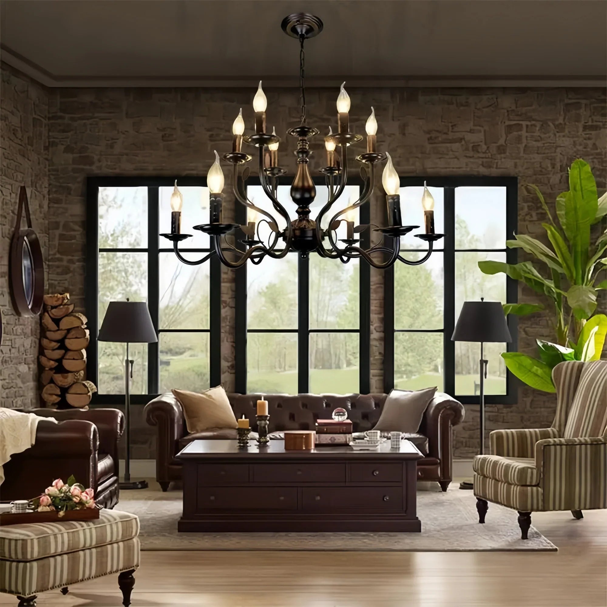 Multi Layer Iron Chandelier with Electronic Candles in Vintage Country Style for Living Room Cafe and Study - 1 Layer: D39.4"Warm LightBlushlighting