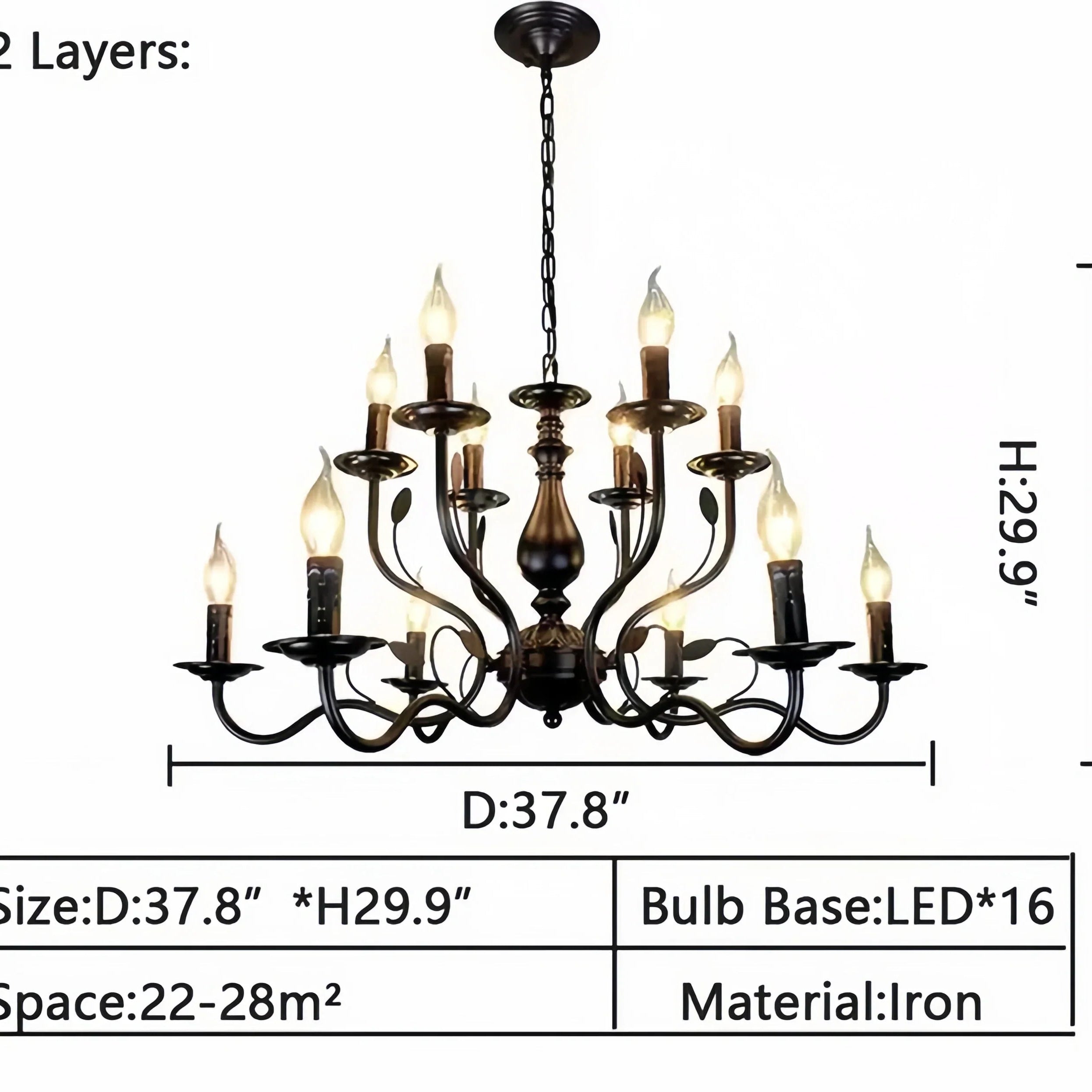 Multi Layer Iron Chandelier with Electronic Candles in Vintage Country Style for Living Room Cafe and Study - 2 Layers: D37.8"Warm LightBlushlighting