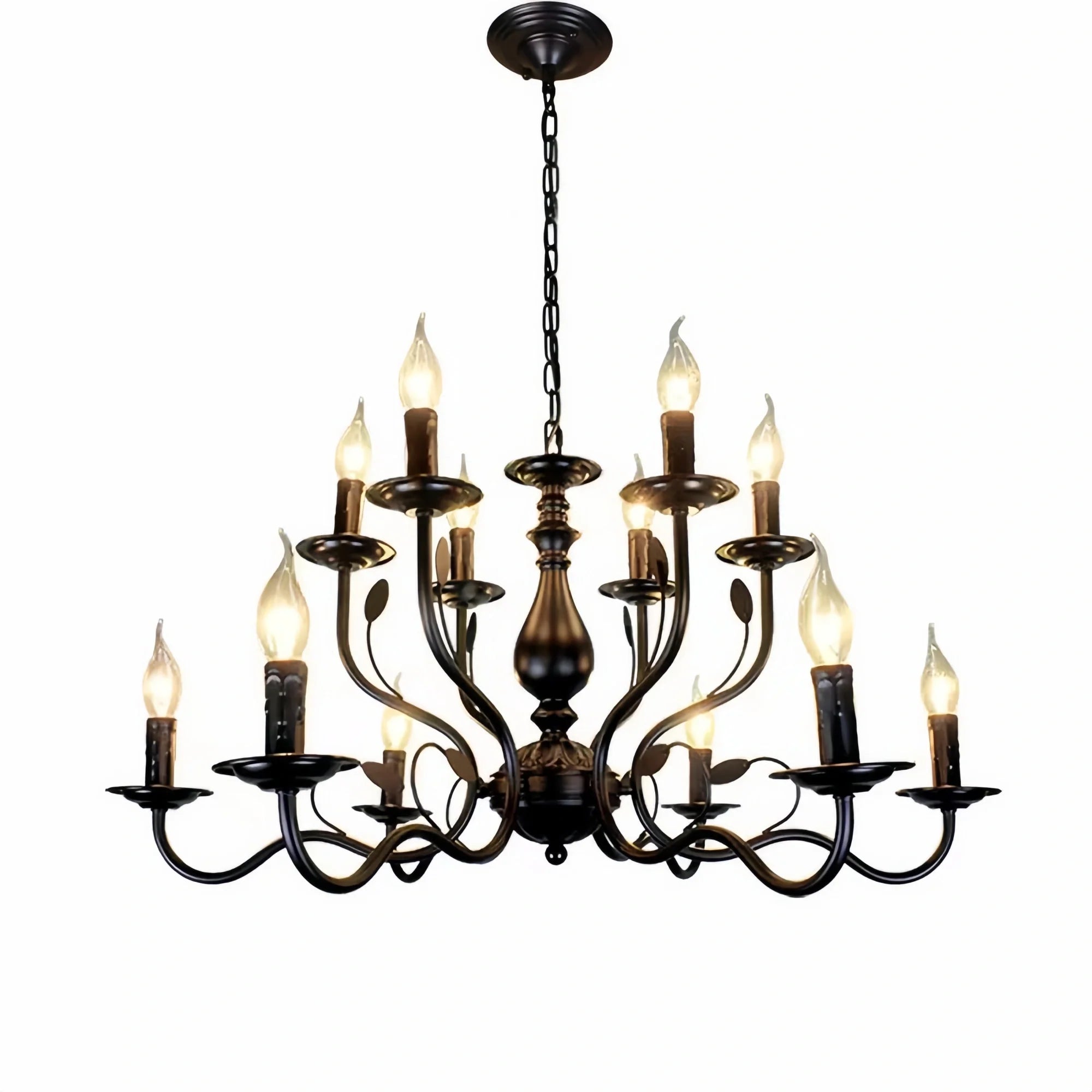 Multi Layer Iron Chandelier with Electronic Candles in Vintage Country Style for Living Room Cafe and Study-