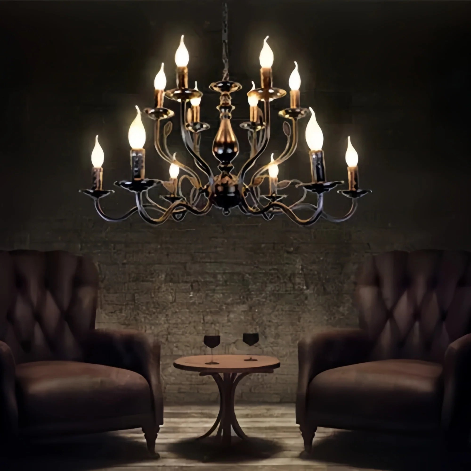 Multi Layer Iron Chandelier with Electronic Candles in Vintage Country Style for Living Room Cafe and Study-