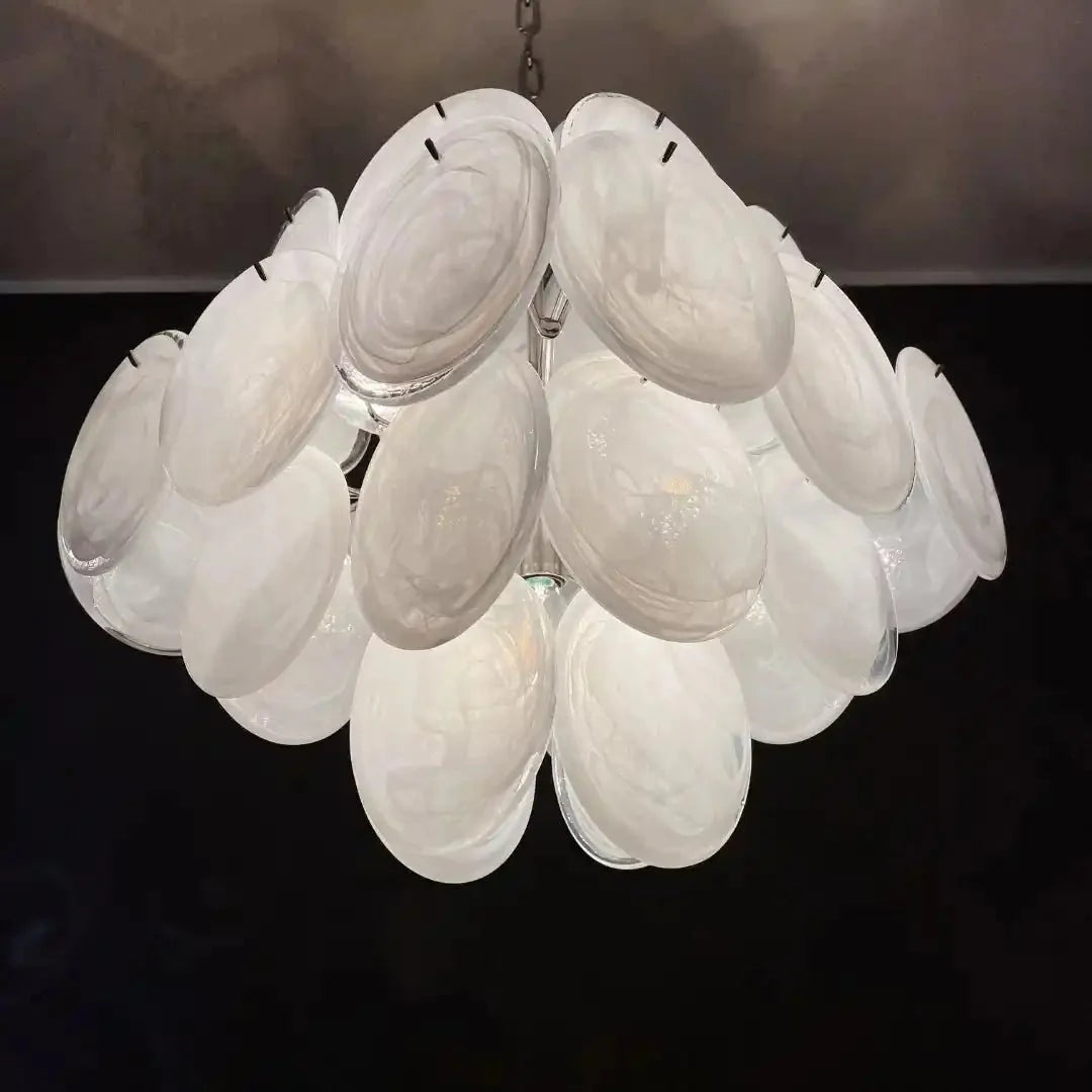 Murano Chandelier 36 White Disks - Blushlighting