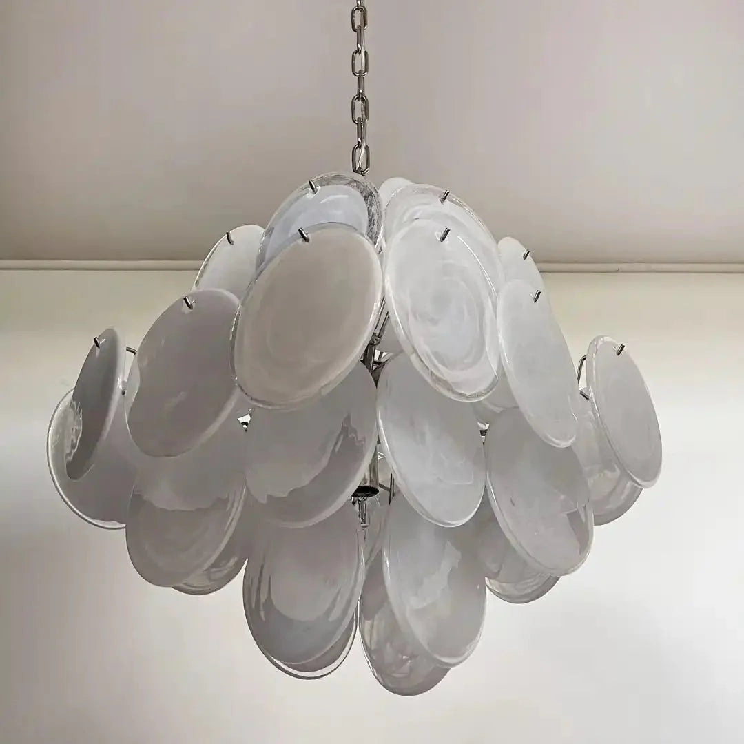Murano Chandelier 36 White Disks - Blushlighting