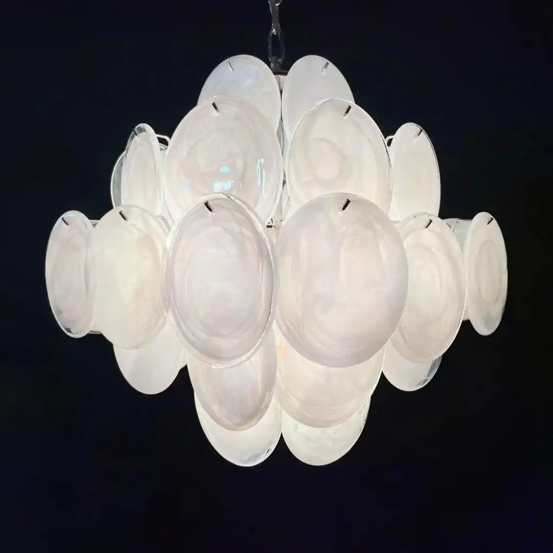 Murano Chandelier 36 White Disks - Blushlighting