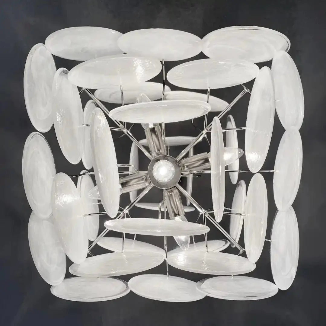 Murano Chandelier 36 White Disks - Blushlighting