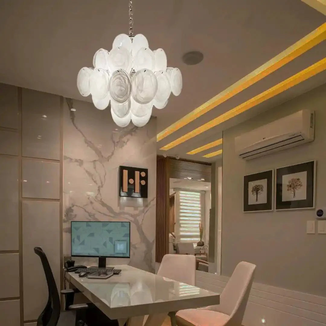 Murano Chandelier 36 White Disks - Blushlighting