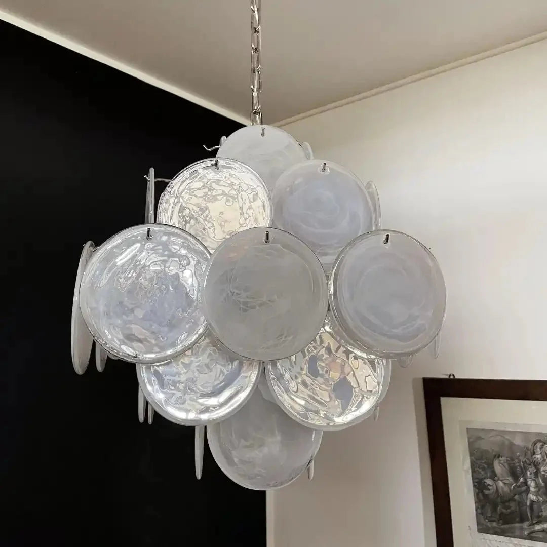 Murano Chandelier 36 White Disks - Blushlighting