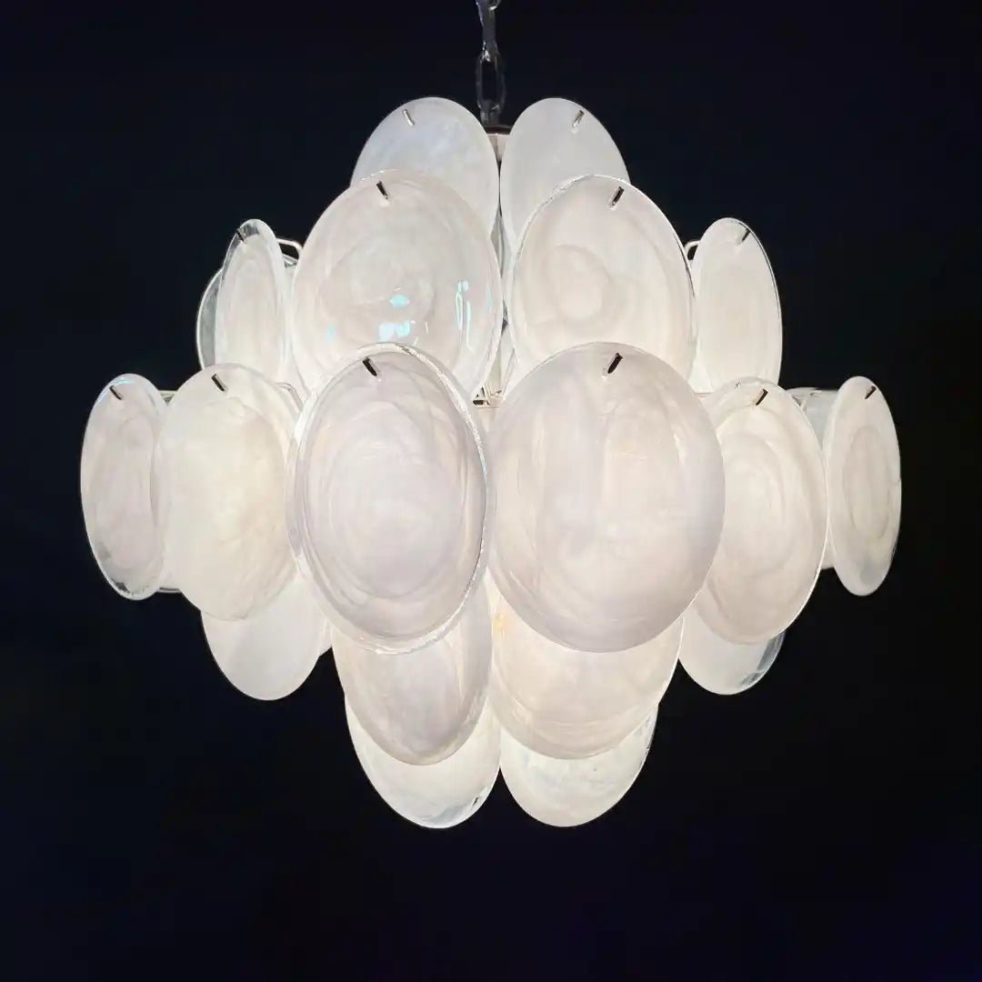 Murano Chandelier 36 White Disks - Blushlighting