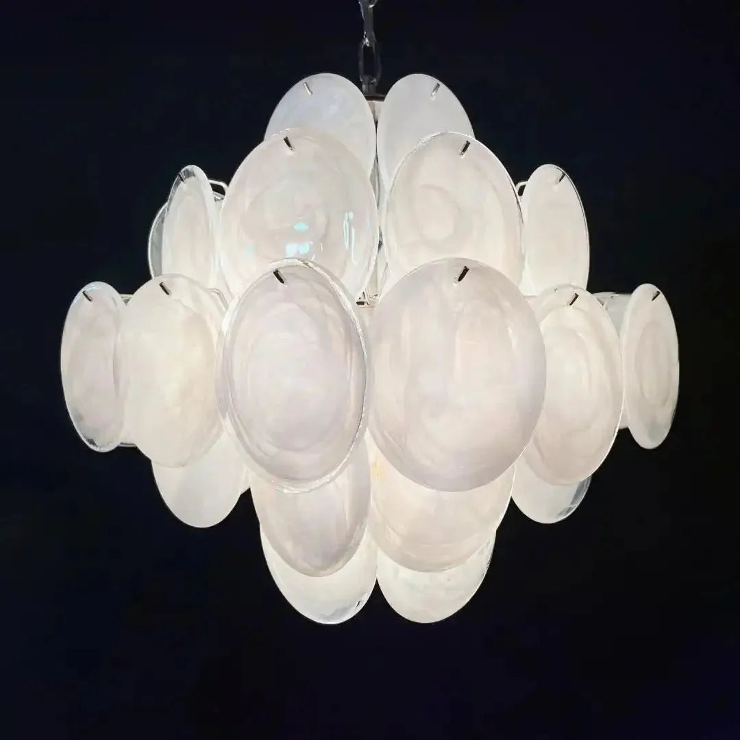 Murano Chandelier 36 White Disks - Blushlighting