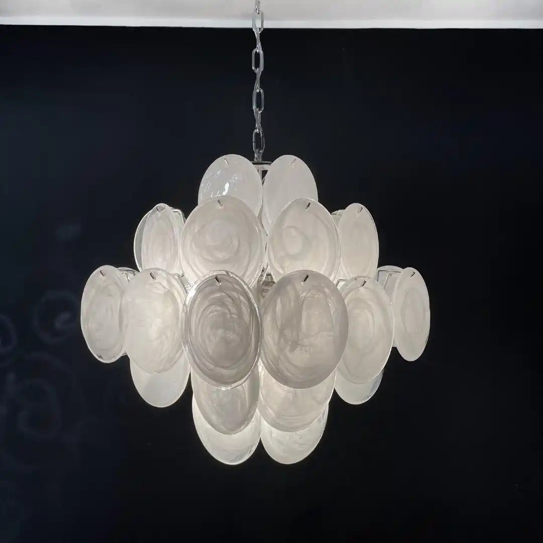 Murano Chandelier 36 White Disks - Blushlighting