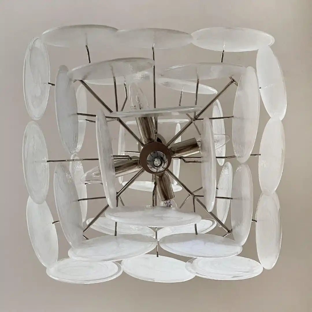 Murano Chandelier 36 White Disks - Blushlighting