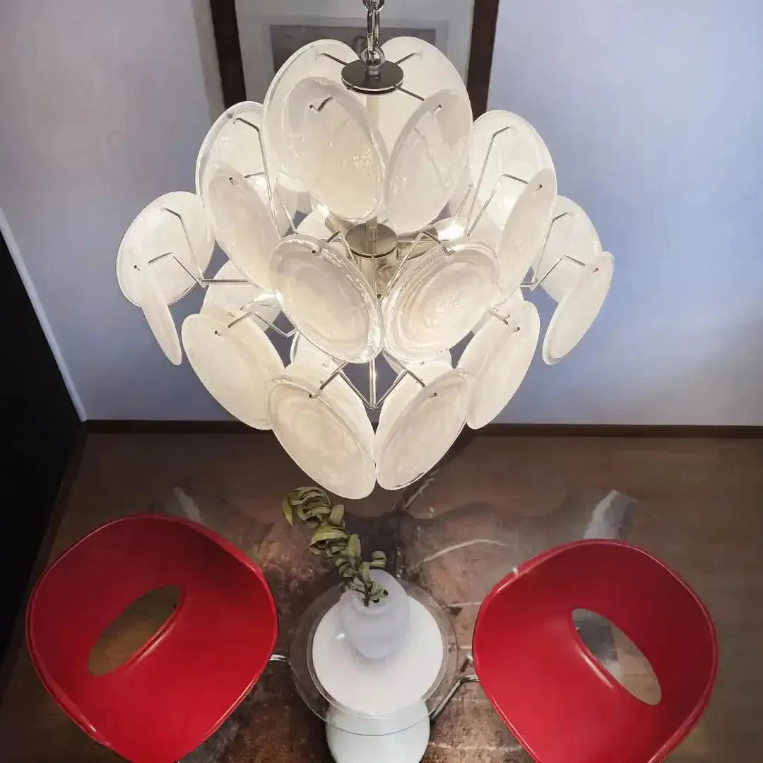 Murano Chandelier 36 White Disks - Blushlighting