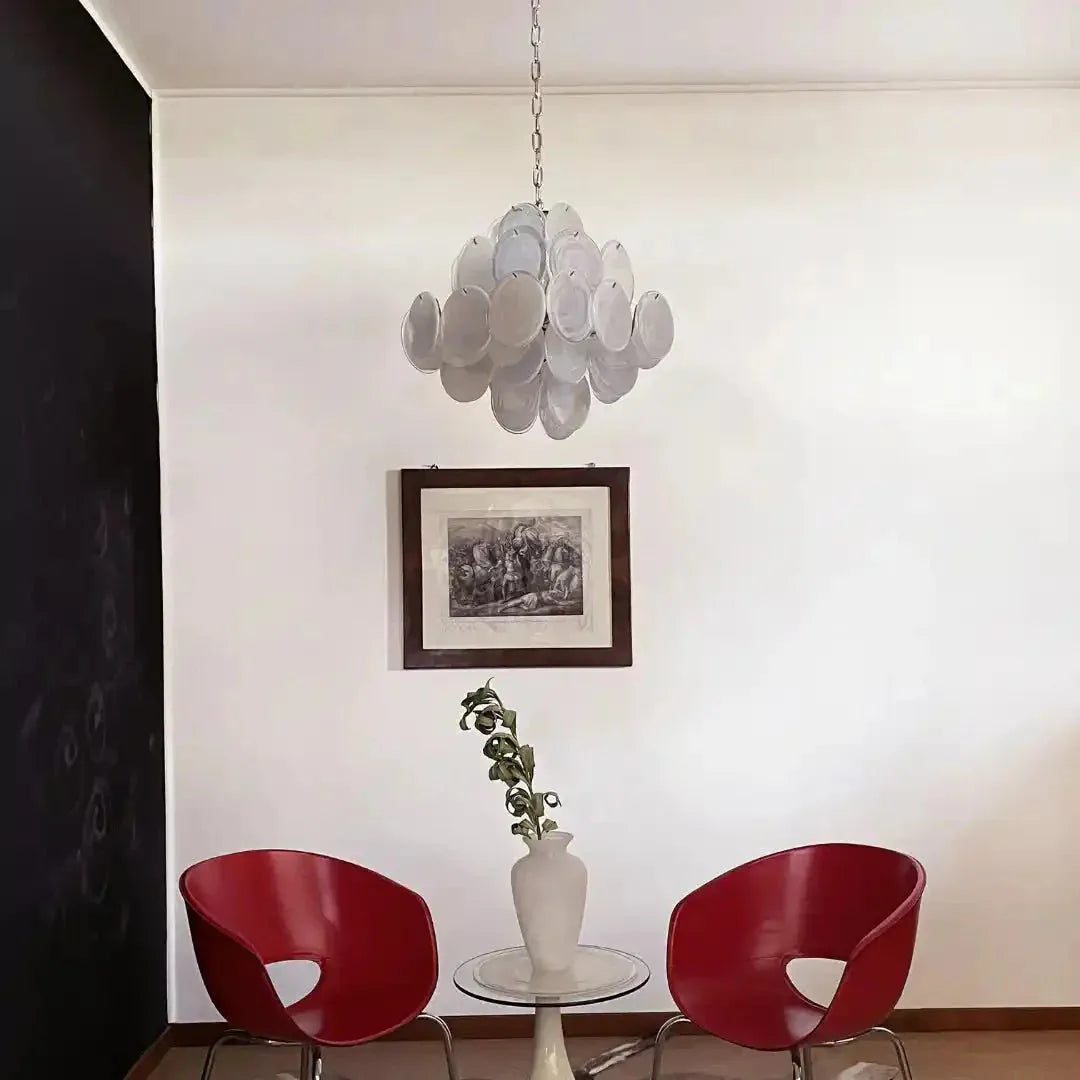 Murano Chandelier 36 White Disks - Blushlighting