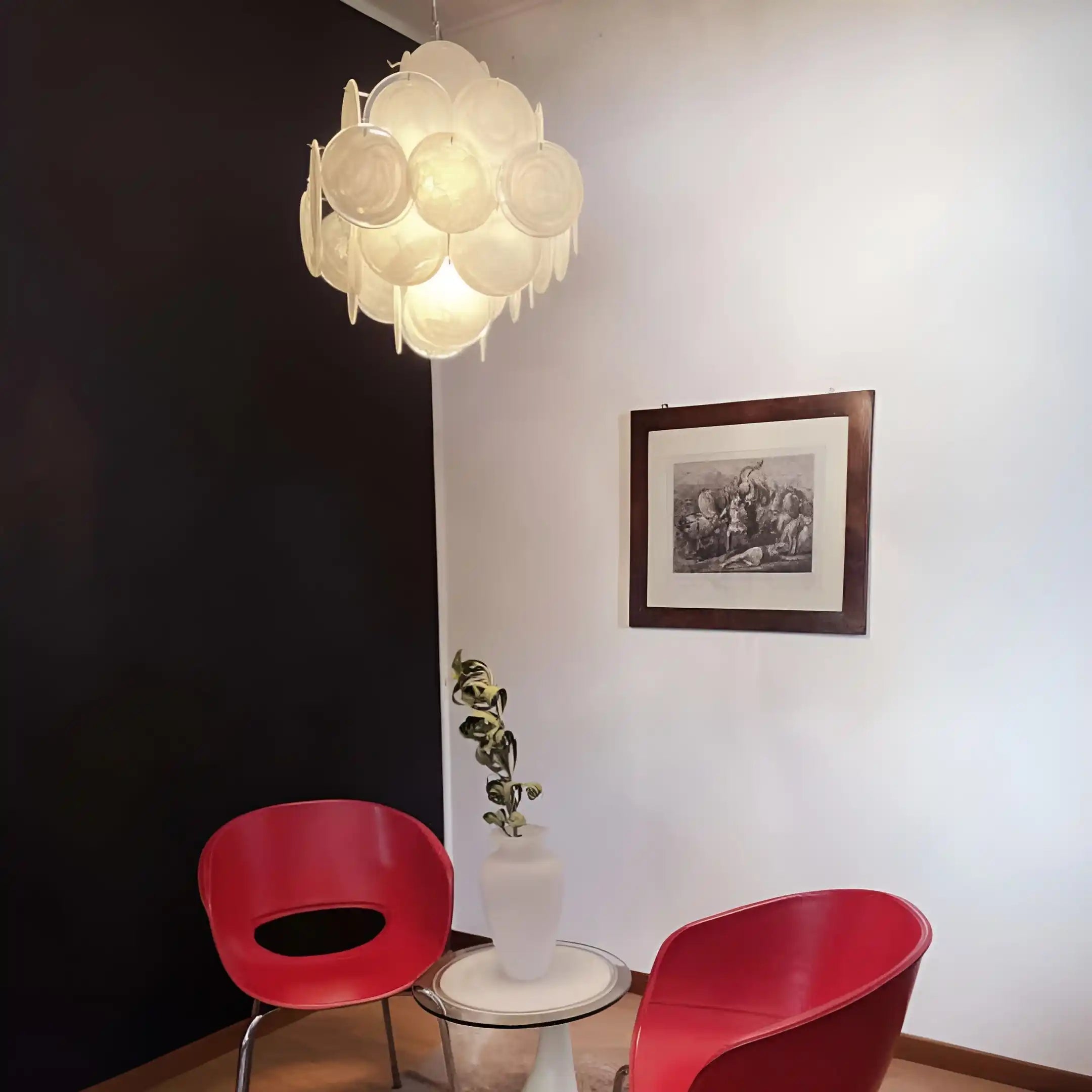 Murano Chandelier 36 White Disks - Blushlighting